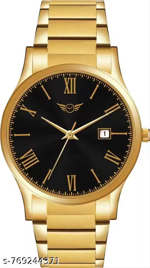 Royal Luxury Design Men's Watches Black Dial & Long Life Gold Plated Analog Watch - For Men
