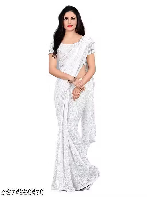 Net white lace border saree with blouse