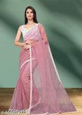 SUPERNET BEADS AND STONE SAREE WITH JACKARD BLOUSE
