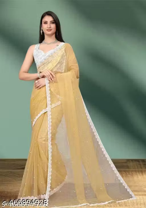SUPERNET BEADS AND STONE SAREE WITH JACKARD BLOUSE