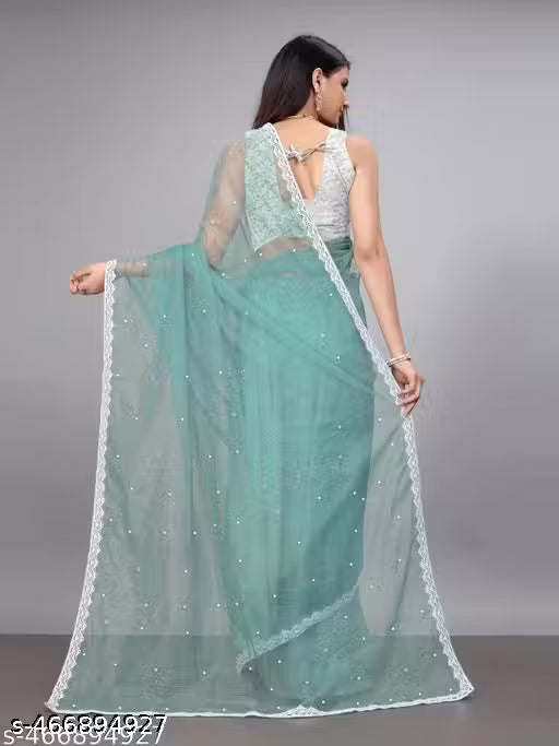 SUPERNET BEADS AND STONE SAREE WITH JACKARD BLOUSE