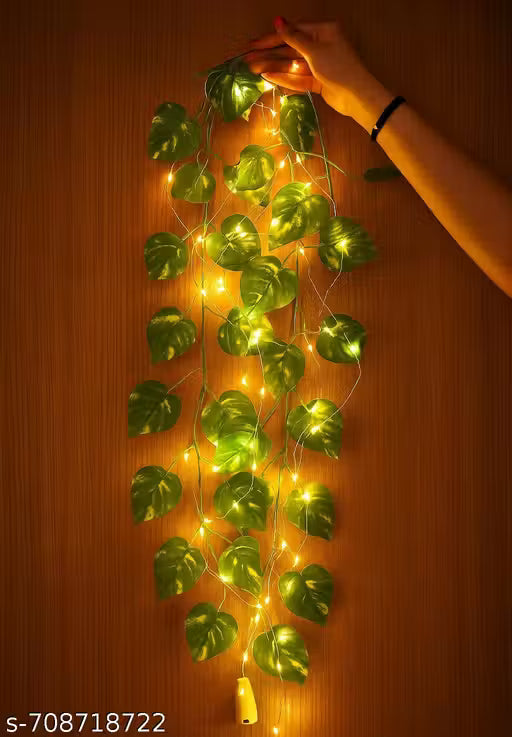 7Feet Money Plant Home Décor String Lights | Battery Operated Waterproof Lights | Vine Garland Hanging for Wall, Bedroom, Window, Wedding, Festival, Party ( Warm White)