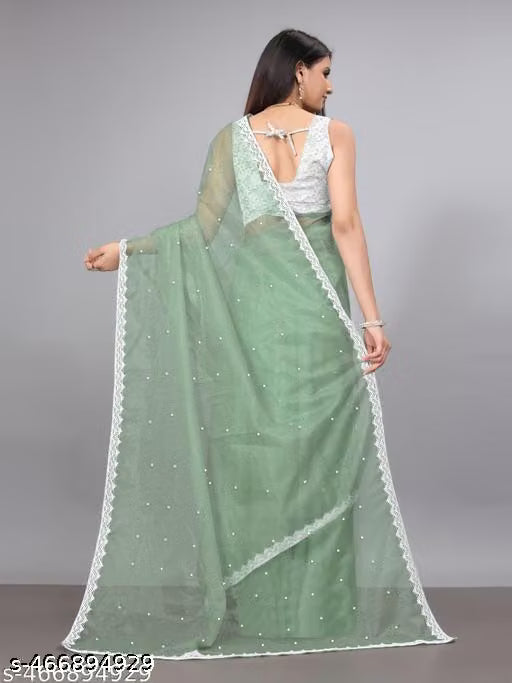 SUPERNET BEADS AND STONE SAREE WITH JACKARD BLOUSE