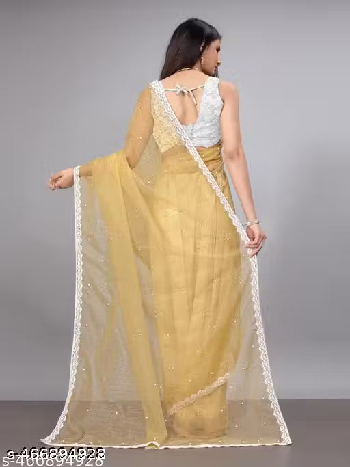 SUPERNET BEADS AND STONE SAREE WITH JACKARD BLOUSE