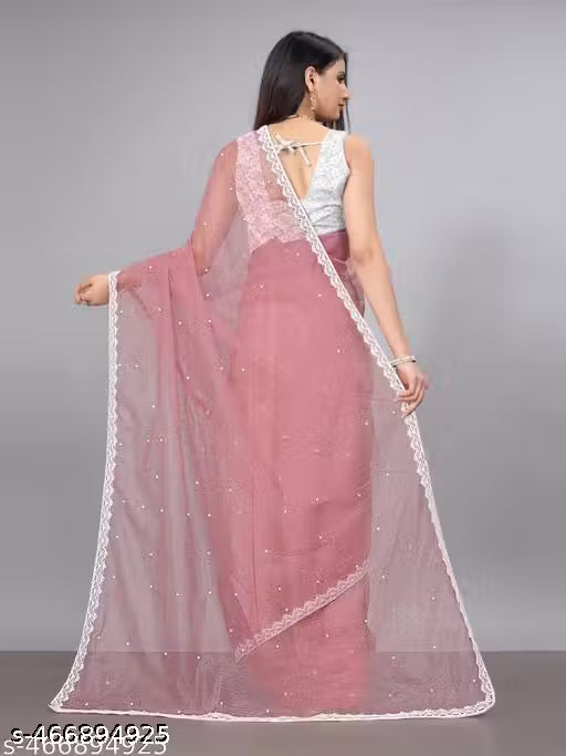 SUPERNET BEADS AND STONE SAREE WITH JACKARD BLOUSE
