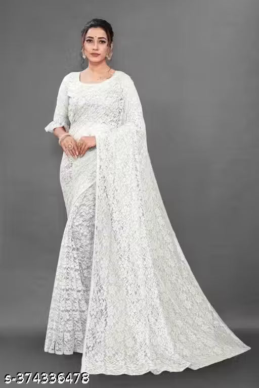 Net white lace border saree with blouse