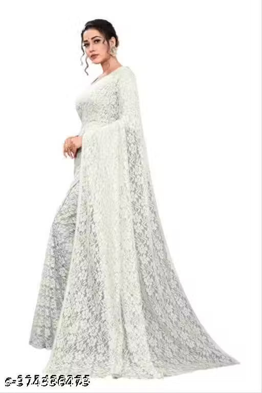 Net white lace border saree with blouse