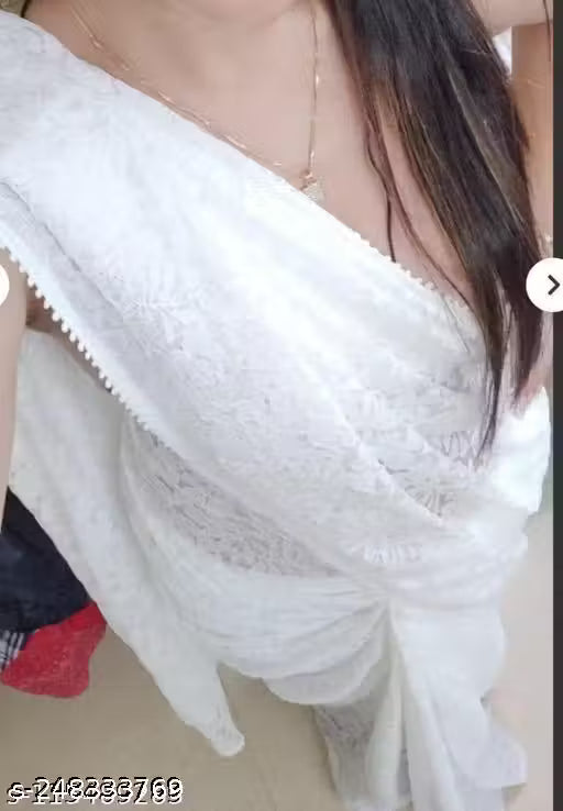 Net white lace border saree with blouse